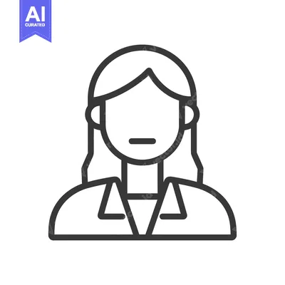 Aset desain premium: Line Art Illustration of a Woman with Long Hair Wearing a Collared Shi