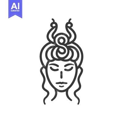 Aset premium populer: Line Art Illustration of a Woman with Snake Hair