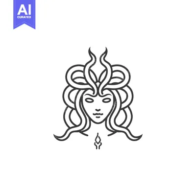 Aset premium populer: Line Art Illustration of a Woman with Snake-Like Hair
