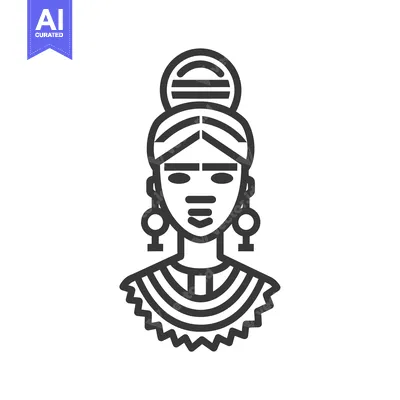 Premium design asset: Line Art Illustration of a Woman with Traditional Jewelry and Hairstyl