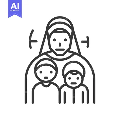 Premium design asset: Line Art Illustration of a Woman with Two Children