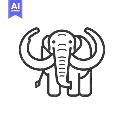 Aset desain premium: Line art illustration of a woolly mammoth with large tusks