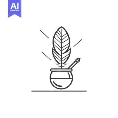 Premium design asset: Line Art Illustration of a Yerba Mate Gourd with a Feather and Straw