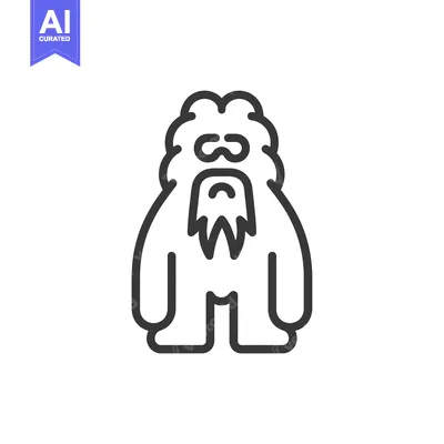 Aset premium populer: Line art illustration of a Yeti with a beard