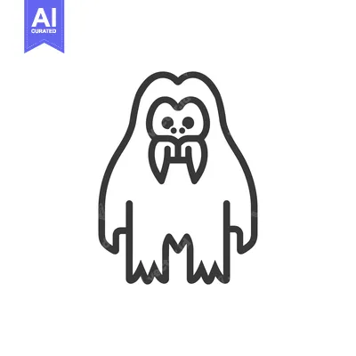 Line art illustration of a yeti with large teeth