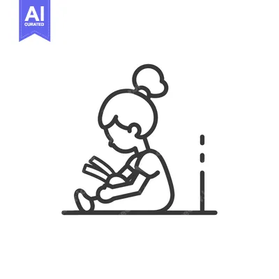 Popular premium asset: Line Art Illustration of a Young Girl Sitting and Reading a Book