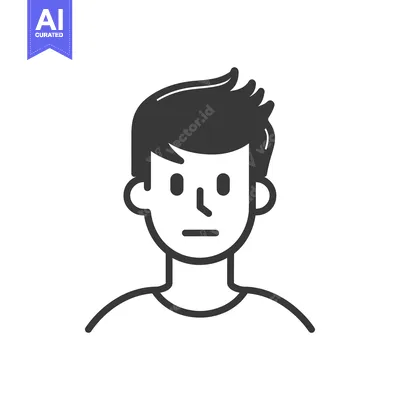 Aset desain premium: Line Art Illustration of a Young Man with a Neutral Expression