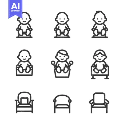 Aset desain premium: Line Art Illustration of Baby High Chairs and Regular Chairs