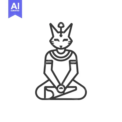 Aset premium populer: Line Art Illustration of Bastet, the Egyptian Goddess with a Cat Head