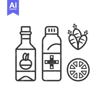 Aset premium populer: Line Art Illustration of Bottles, Carrots, and a Slice of Orange