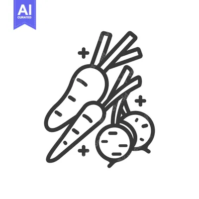Aset desain premium: Line Art Illustration of Carrots and Turnips