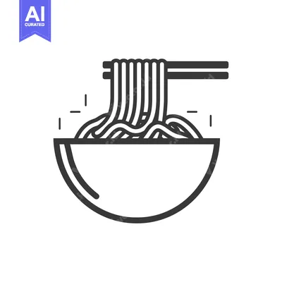 Popular premium asset: Line art illustration of chopsticks lifting noodles from a bowl