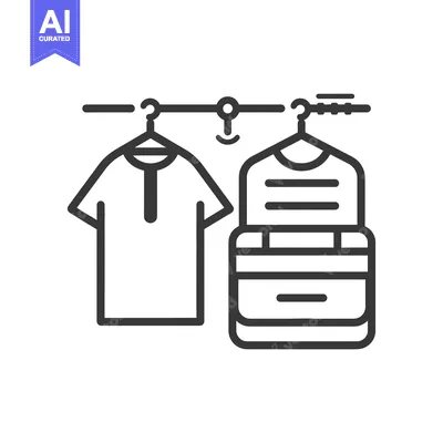 Aset premium populer: Line art illustration of clothing and a bag hanging on hangers
