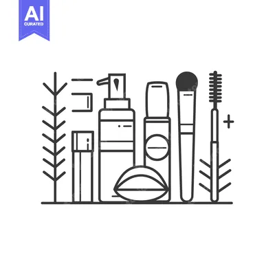 Aset desain premium: Line Art Illustration of Cosmetic Products with Branches