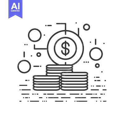 Aset desain premium: Line Art Illustration of Dollar Sign Coin Stack with Abstract Backgrou