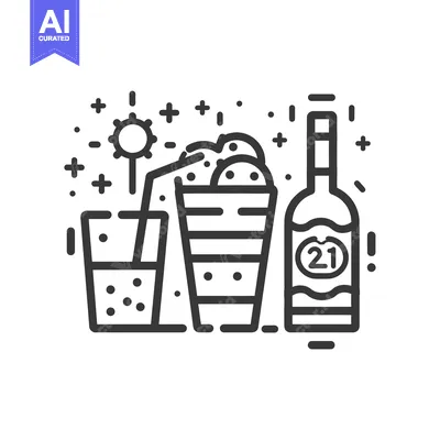 Aset premium populer: Line Art Illustration Of Drinks And A Bottle With A 21 On It 12120
