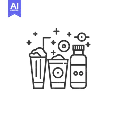 Aset desain premium: Line Art Illustration of Drinks and a Bottle with Stars