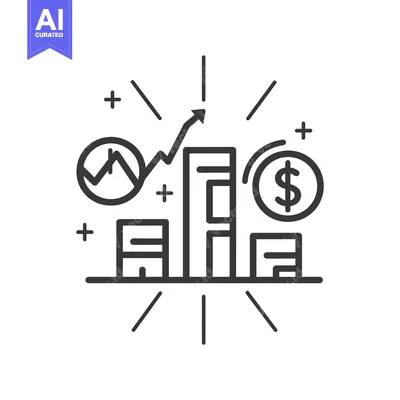 Aset premium populer: Line art illustration of financial growth with bars, a line graph, a d