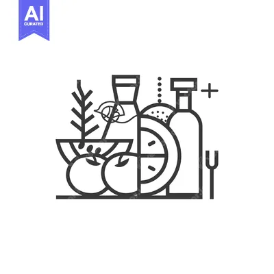 Aset desain premium: Line Art Illustration of Food Ingredients and Utensils