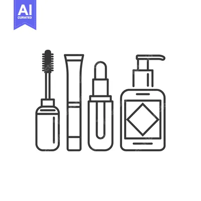 Aset premium populer: Line Art Illustration of Four Beauty Products