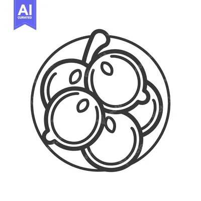 Premium design asset: Line Art Illustration of Four Round Berries on a Plate