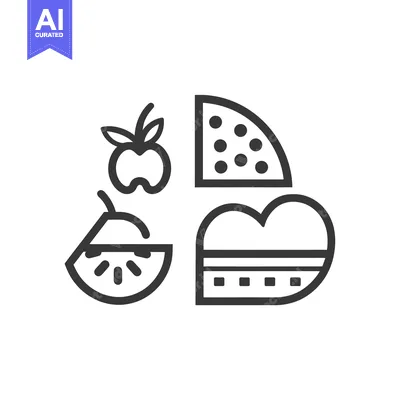 Aset desain premium: Line Art Illustration of Four Slices of Fruit