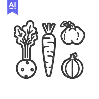 Aset desain premium: Line Art Illustration of Four Vegetables