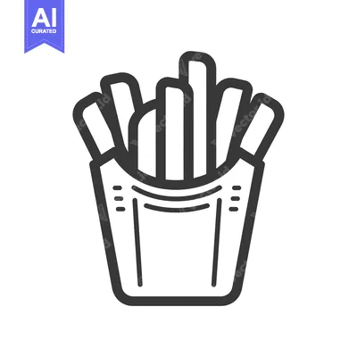 Aset desain premium: Line art illustration of French fries in a paper container