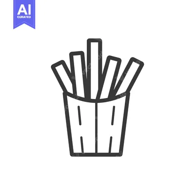 Aset desain premium: Line Art Illustration of French Fries in a Paper Container