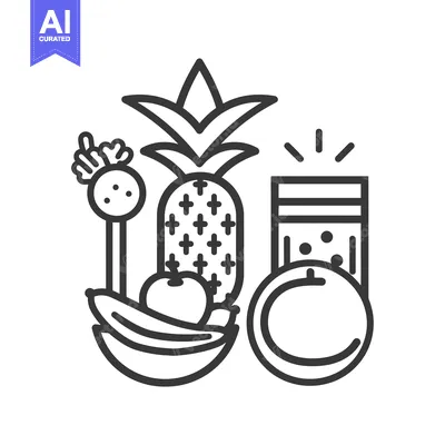 Aset premium populer: Line Art Illustration of Fresh Fruits and a Glass of Juice