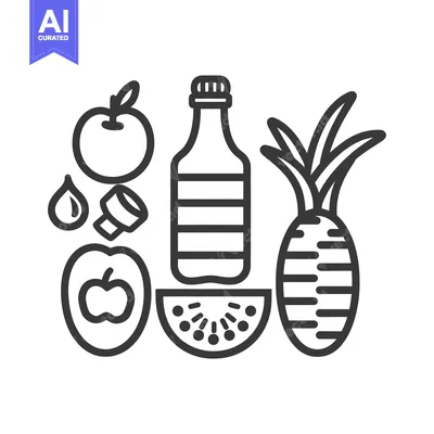 Aset premium populer: Line Art Illustration of Fruit, a Bottle, and a Watermelon Slice