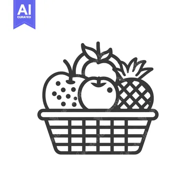 Aset premium populer: Line Art Illustration of Fruit Basket with Apples, Orange, and Pineapp
