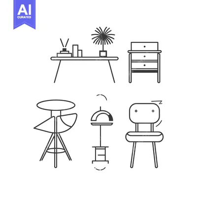 Aset desain premium: Line art illustration of furniture set for modern home decor