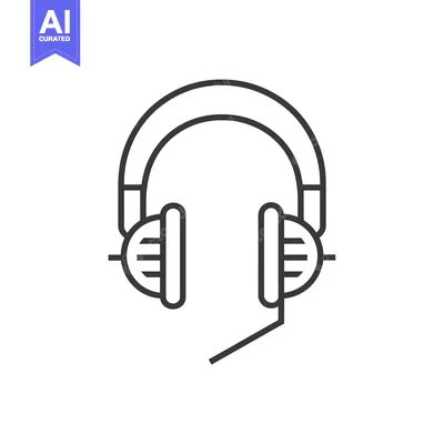 Aset desain premium: Line Art Illustration of Headphones with Microphone