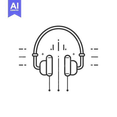 Aset premium populer: Line Art Illustration of Headphones with Sound Waves
