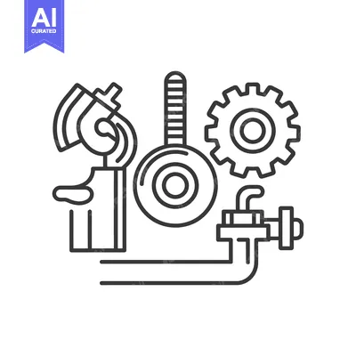 Aset desain premium: Line Art Illustration of Industrial Machinery Components