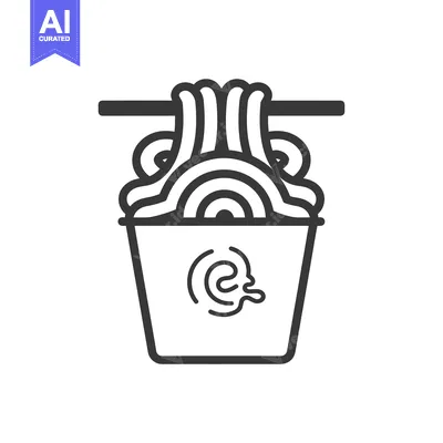 Line Art Illustration of Instant Noodles in a Cup