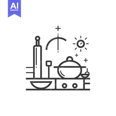 Aset premium populer: Line Art Illustration of Kitchen Utensils and Stovetop