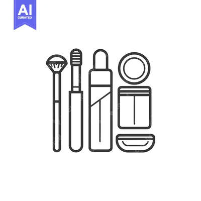 Aset desain premium: Line Art Illustration of Makeup Products