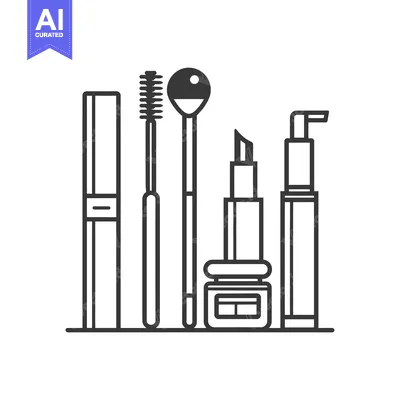 Line art illustration of makeup products