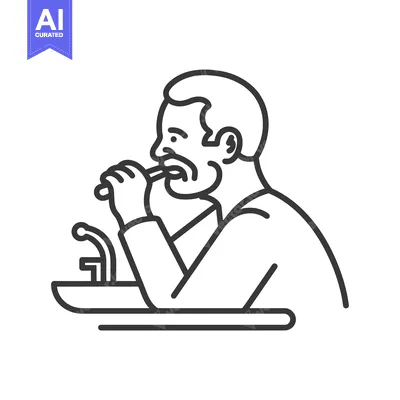 Popular premium asset: Line Art Illustration of Man Brushing Teeth at Sink