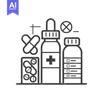 Line Art Illustration of Medical Supplies