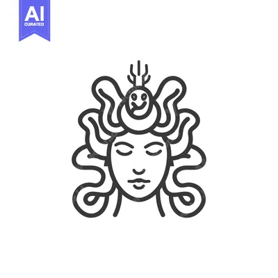 Aset desain premium: Line art illustration of Medusa, a Greek mythological figure