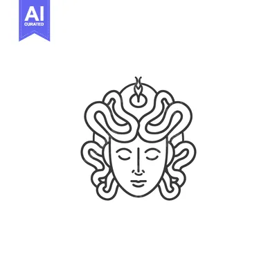 Popular premium asset: Line art illustration of Medusa with closed eyes and snakes for hair