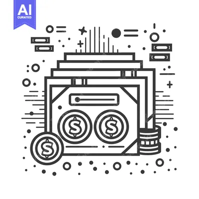 Aset desain premium: Line Art Illustration of Money Stack with Dollar Signs