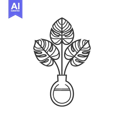 Aset premium populer: Line Art Illustration of Monstera Plant in a Vase