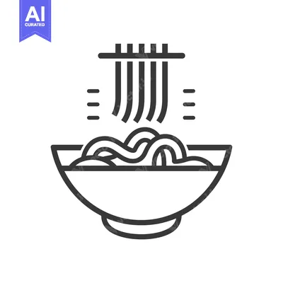 Line Art Illustration of Noodles Falling into a Bowl