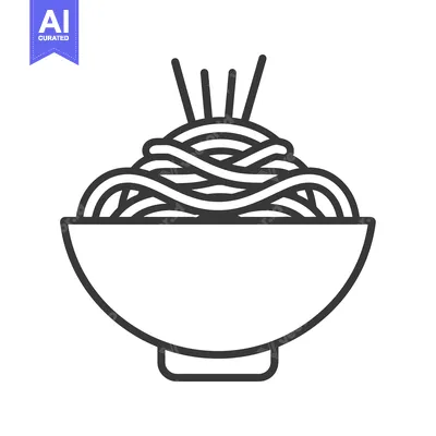 Popular premium asset: Line art illustration of noodles in a bowl