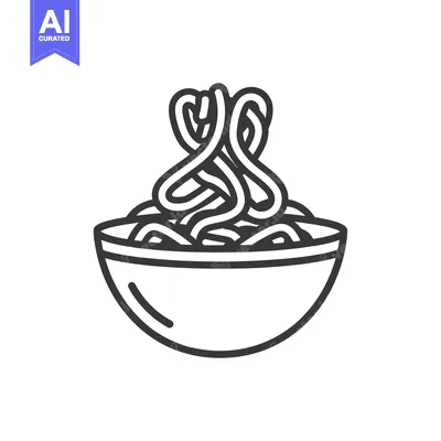 Aset desain premium: Line Art Illustration of Noodles in a Bowl