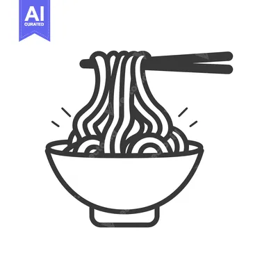 Aset desain premium: Line Art Illustration of Noodles in a Bowl with Chopsticks